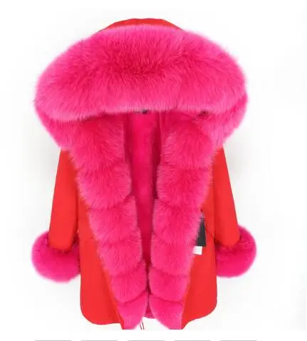 ROse rose fur Брендовая длинная шуба из натурального Лисьего меха со съемным воротником, женские зимние куртки, толстая теплая меховая парка, пальто из натурального меха - Цвет: ROse rose fur