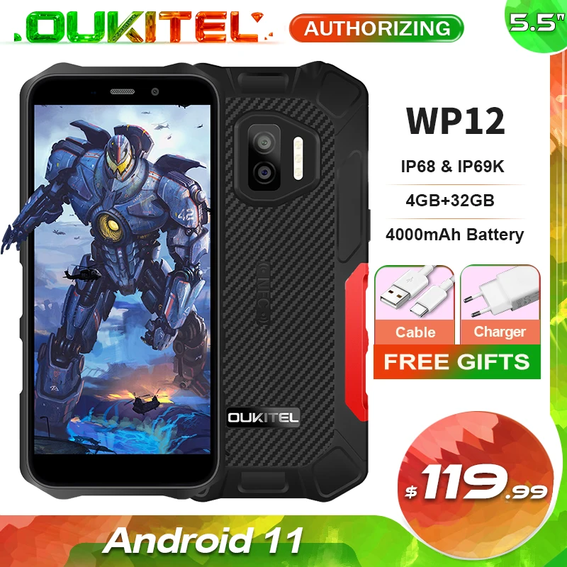 OUKITEL WP12 во первых Android 11 IP68 Водонепроницаемый прочный мобильный телефон 5 ''HD + 4