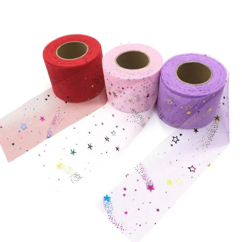 25 ярдов тюль с блестками и звездами сетчатая катушка лента из органзы для сделай