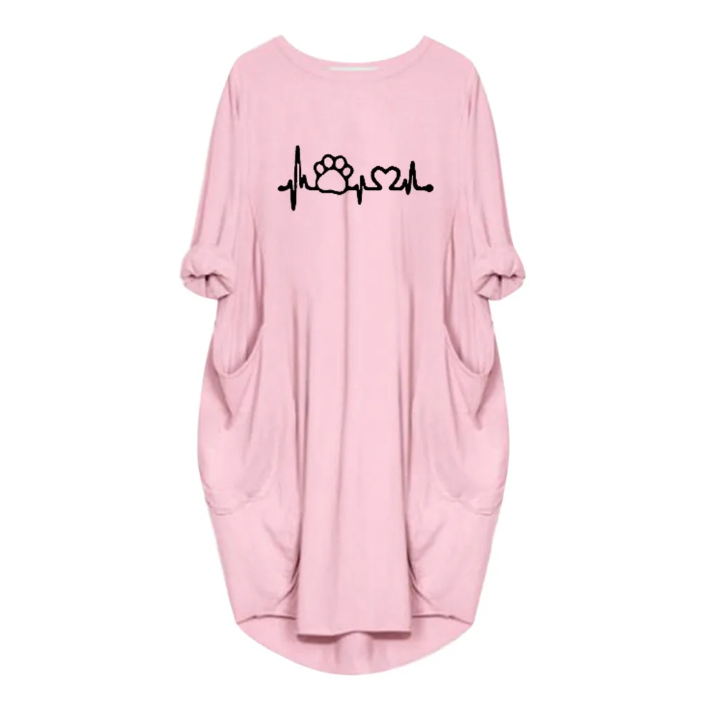 Pink Большие размеры, свободное платье, roupa feminina, женский джемпер большого размера, мешковатые, с длинным рукавом, с карманом, пуловер, платье, vestidos de verano - Цвет: Pink
