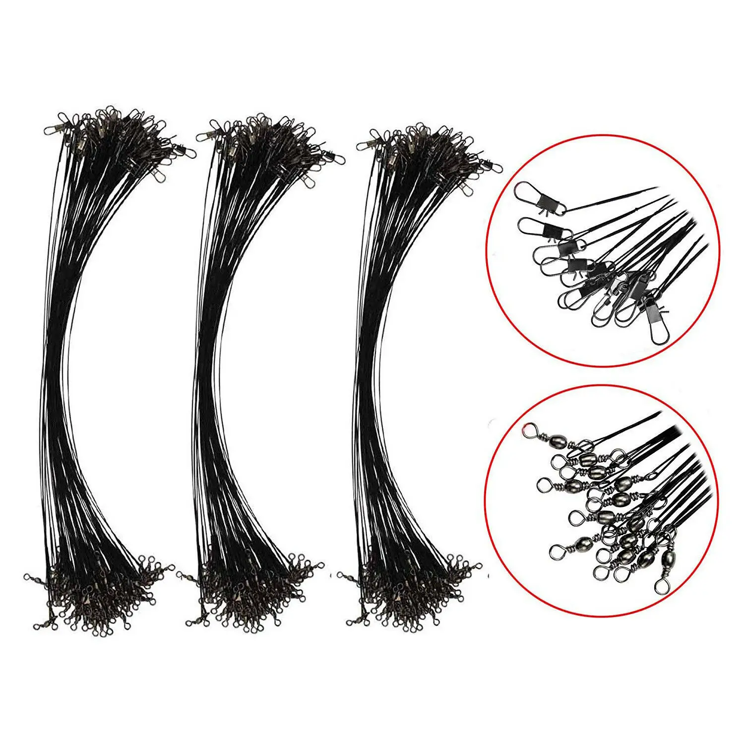 

Black 72pcs fishing swivels leader Trace Lures Leader Stainless Wire Protector Trace Set Spinner Line 20/25/30cm