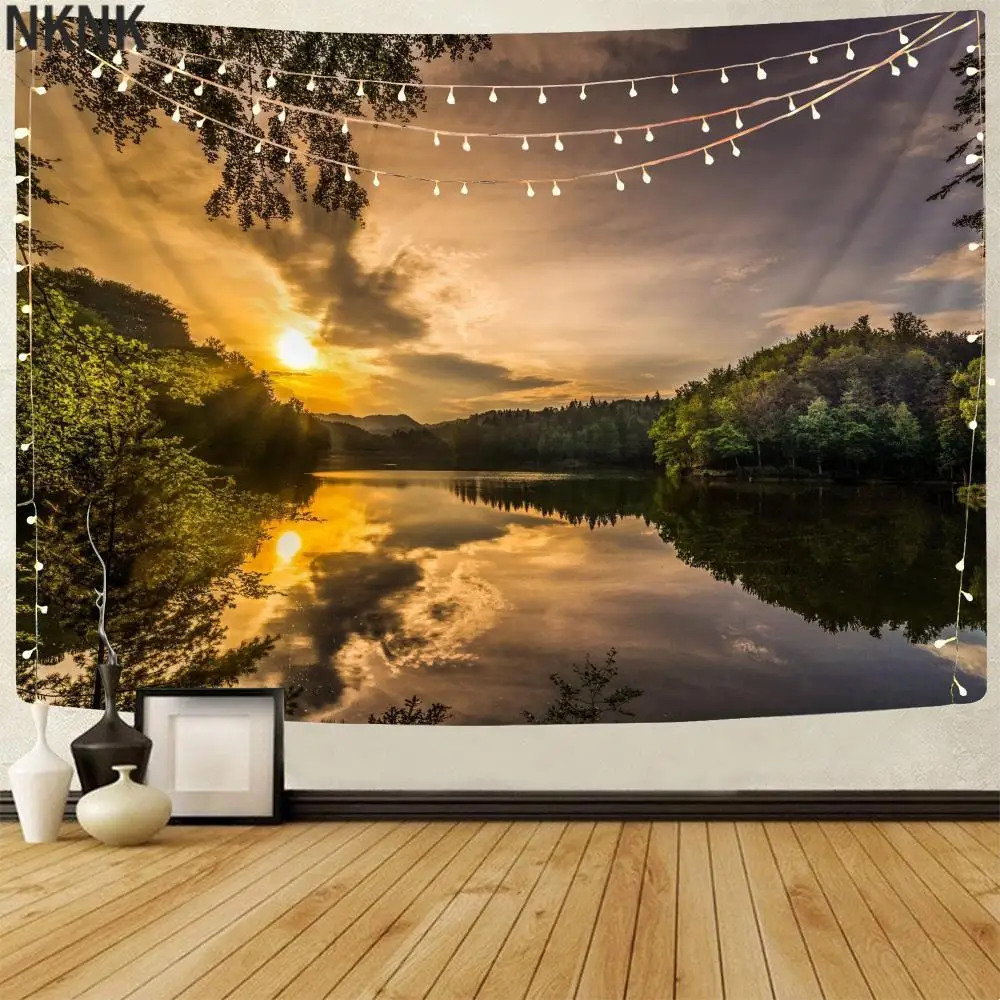 

NKNK Brand Beautiful Tapestry Forest Home Tapestrys Sun Wall Tapestry Landscape Rug Wall Decor Mandala Witchcraft Printed