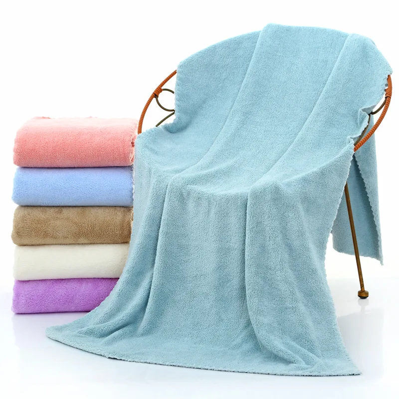 

70*140cm Bath Towel Coral Fleece Microfiber Beach Beauty Towel Adult Absorbent Thick