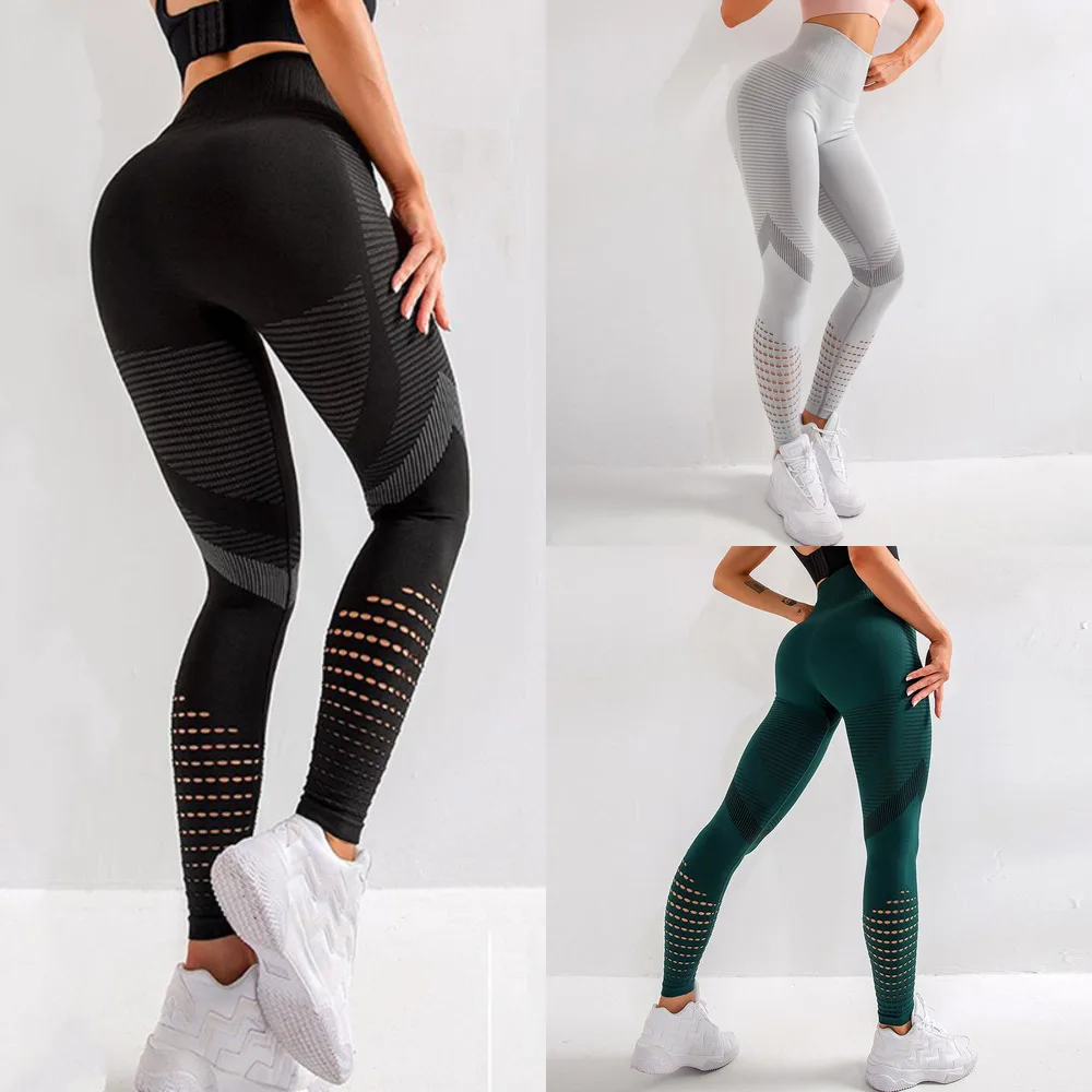 

Women High Waist Hollow Leggings Seamless Stretch Push Up Leggins Fitness Exercise Breathable Leggings