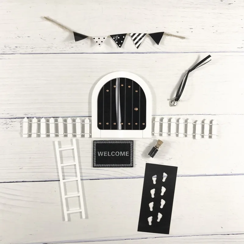 mini rivet black set Мини Арка ручной работы милый розовый Фея дверь мышь отверстие, миниатюрные деревянные двери с овсянкой и Персонализированная вывеска - Цвет: mini rivet black set