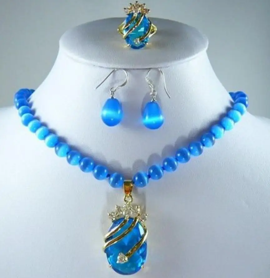 

charm blue jades/opal necklace blue zircon pendant earring ring