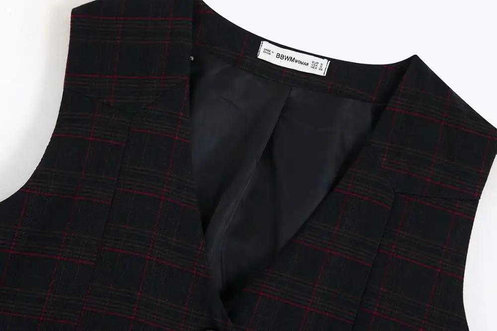 2019 женская элегантная Клетчатая Шерстяная жилетка без рукавов с v образным