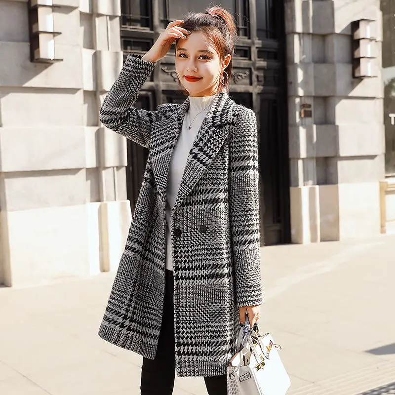 Женское шерстяное пальто в клетку свободная модная новинка осень зима 2020 из