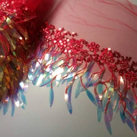 2 yard red sequined net skirt fringe lace ribbon trim tassel fringe lace trimming ribbon diy performance dance dress sewing