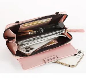 New Women Wallet Solid Leather Shoulder Straps Shoulder Bag Mobile Phone Big Card Holders Wallet Handbag Pockets girls