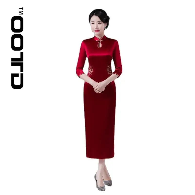 

OOTD New 2021 China Wind Restoring Ancient Ways Improved Qipao Dress Long Embroidery Wedding Dinner Dress Fashion Dress