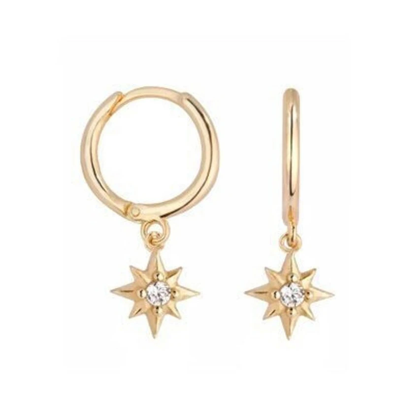 2021 Trendy Hoop Earrings for Women Girls Anise Star Jewelry 925 Sterling Silver Huggie Earring Pendientes Plata