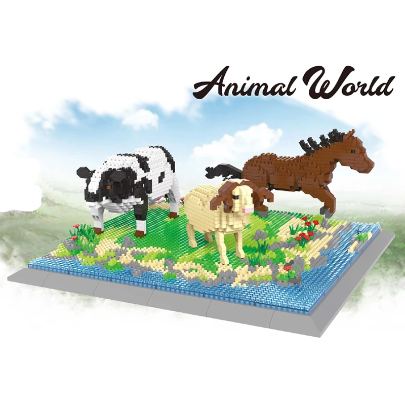 

Animal World Panda Beer Kangaroo Alpaca Parrot Weagle Peacock Bird Cow Horse Sheep Mini Diamond Blocks Building Toy Gift no Box