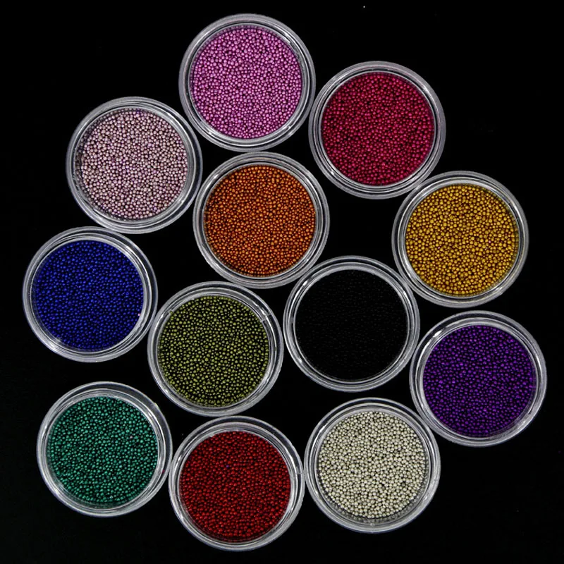 12 цветов/банки/лот бусины для ногтей железная Икра 3D/УФ гель украшения