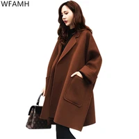 cashmere coat women 2021 new autumn and winter suit collar mid length fashion loose cocoon woolen coat pure color raglan sleeves