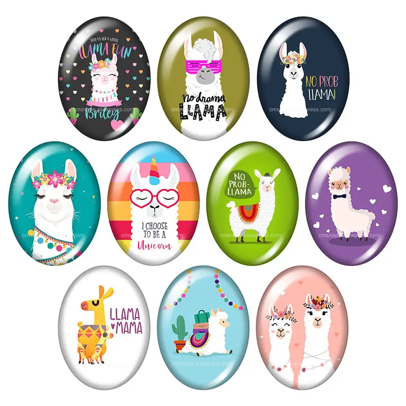

Cute no prob llama Alpaca cartoon Oval 13x18mm/18x25mm/30x40mm mixed photo glass cabochon demo flat back Jewelry findings