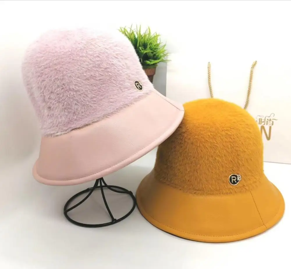 Fisherman hat female autumn and winter wild hat street face-lift small imitation mink warm British basin hat