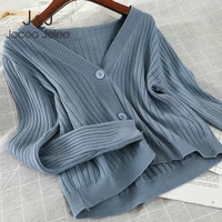 ribbed knit v neck women cardigan sweater single breasted casual tops retro solid color long sleeve blouse chic coat streetwear
