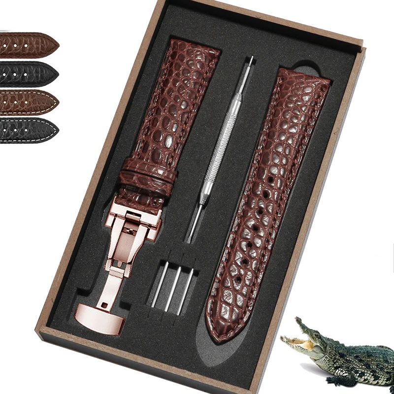 Ремешок двусторонний из крокодиловой кожи для наручных часов качественный