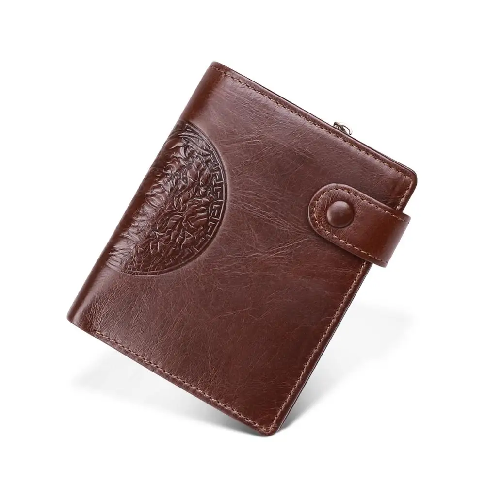 Мужской кошелек из натуральной кожи короткий бумажник с RFID маленькая монетница