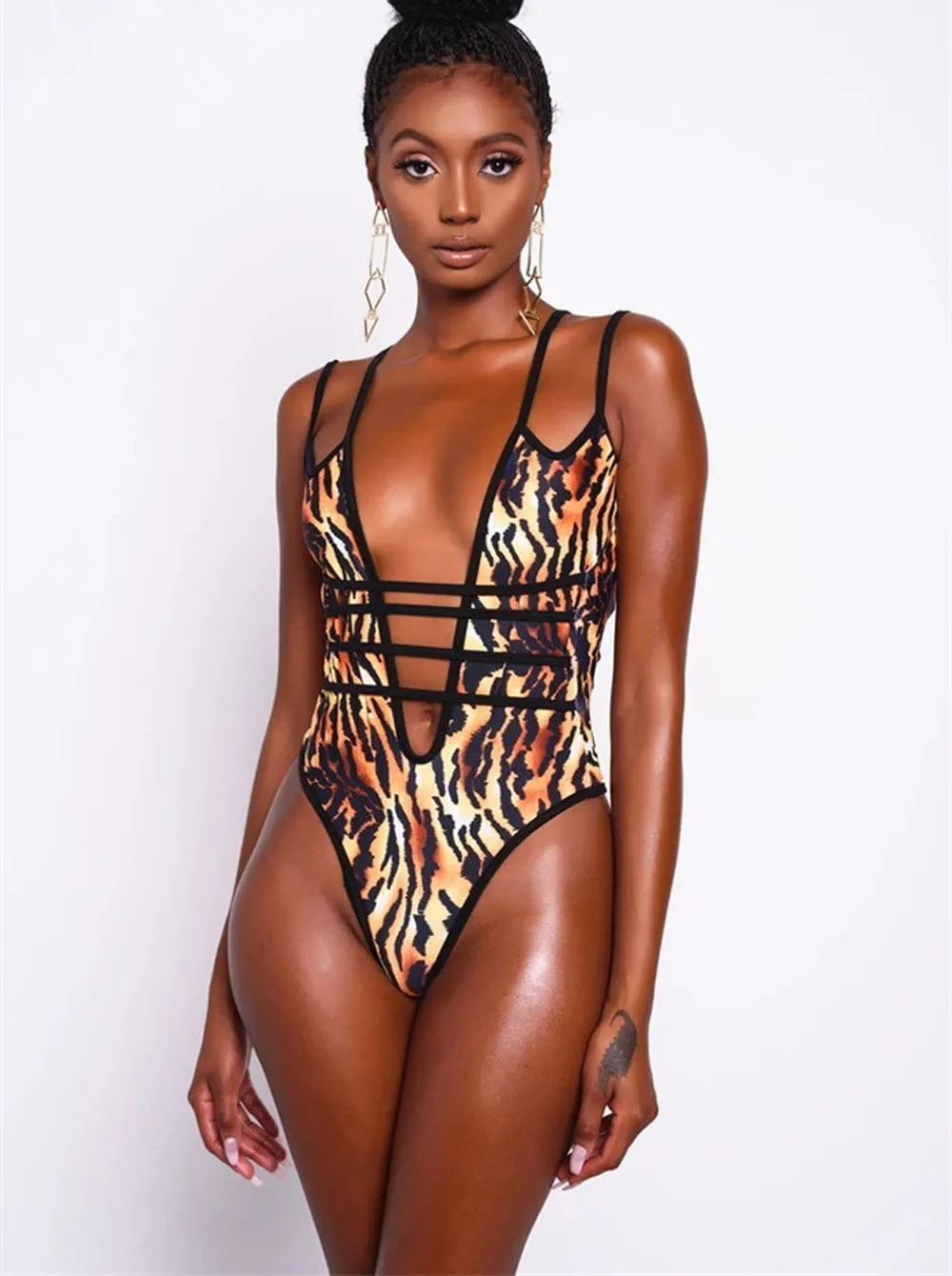 Цельный купальник с принтом и вырезом сексуальный женский монокини глубоким