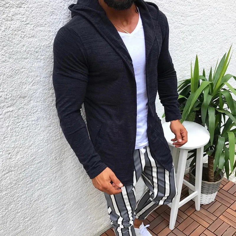 CYSINCOS мужской длинный кардиган с открытой передней драпировкой свитер капюшоном