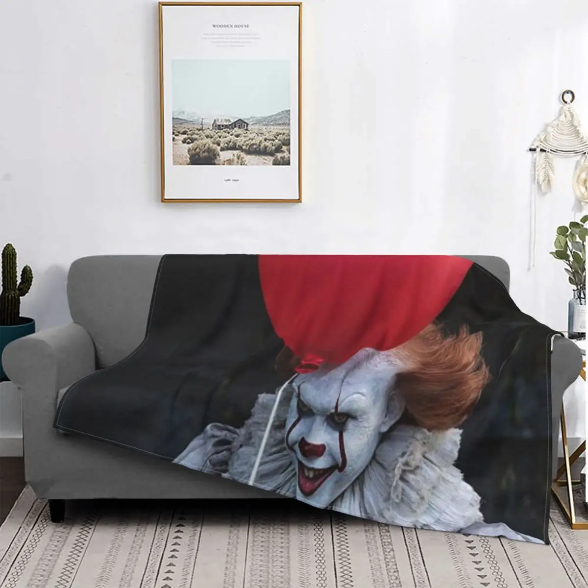 

Stephen King's It Blankets Coral Fleece Plush Print Clown Multi-function Soft Throw Blanket for Bedding Office Bedding Throws