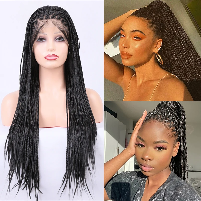 

Synthetic 13x6 Deep Lace Front Wig Braided Box Braids Wigs For Black Women Natural hairline Lace Frontal Tribal Braided Wigs