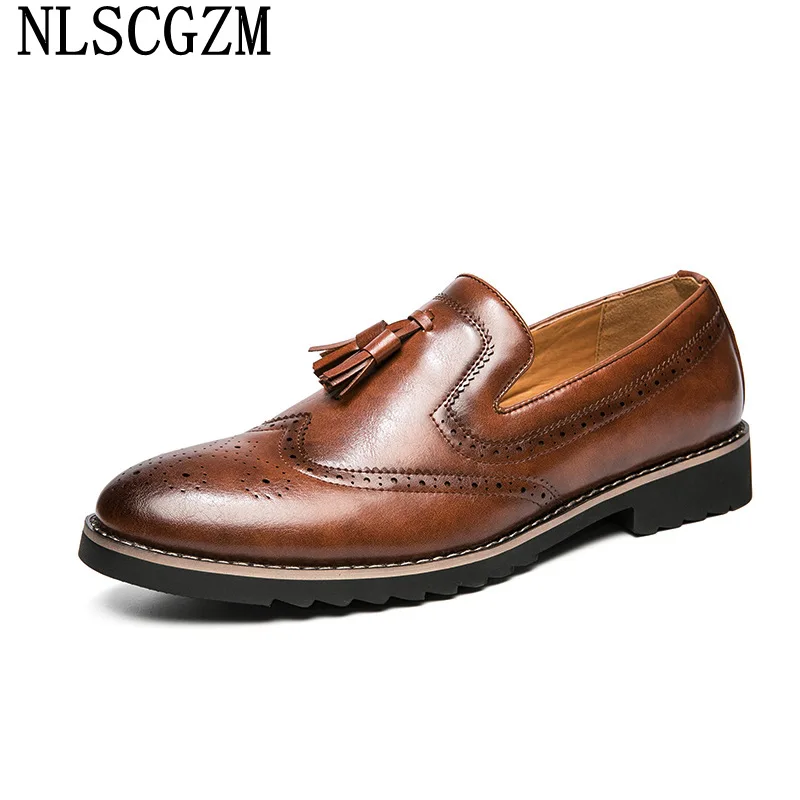 

Black Brogue Men Shoes Leather Business Tassel Men Loafer Shoes 2023 Italian Brown Dress Shoes Men Sapato Masculino Chaussure