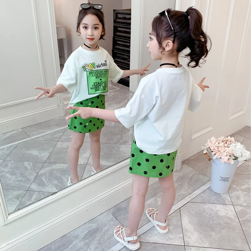 

Letter Print T-shirt+Polka Dot Skirt 2Pcs Girls Clothing Sets For Girls Fashion Suits 2020 Summer Children Fashionable Suits