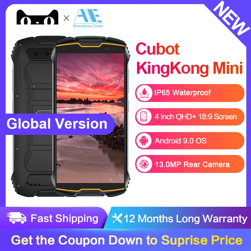 Смартфон Cubot KingKong MINI IP65 водонепроницаемый 4 дюйма QHD + 18:9 2000 мАч 4G две SIM карты 3 Гб 32