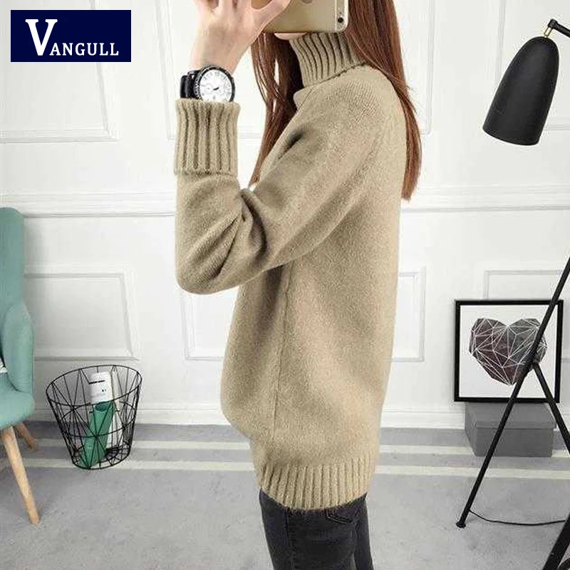 Vangull однотонный вязаный свитер с высоким воротом женский длинным рукавом толстые