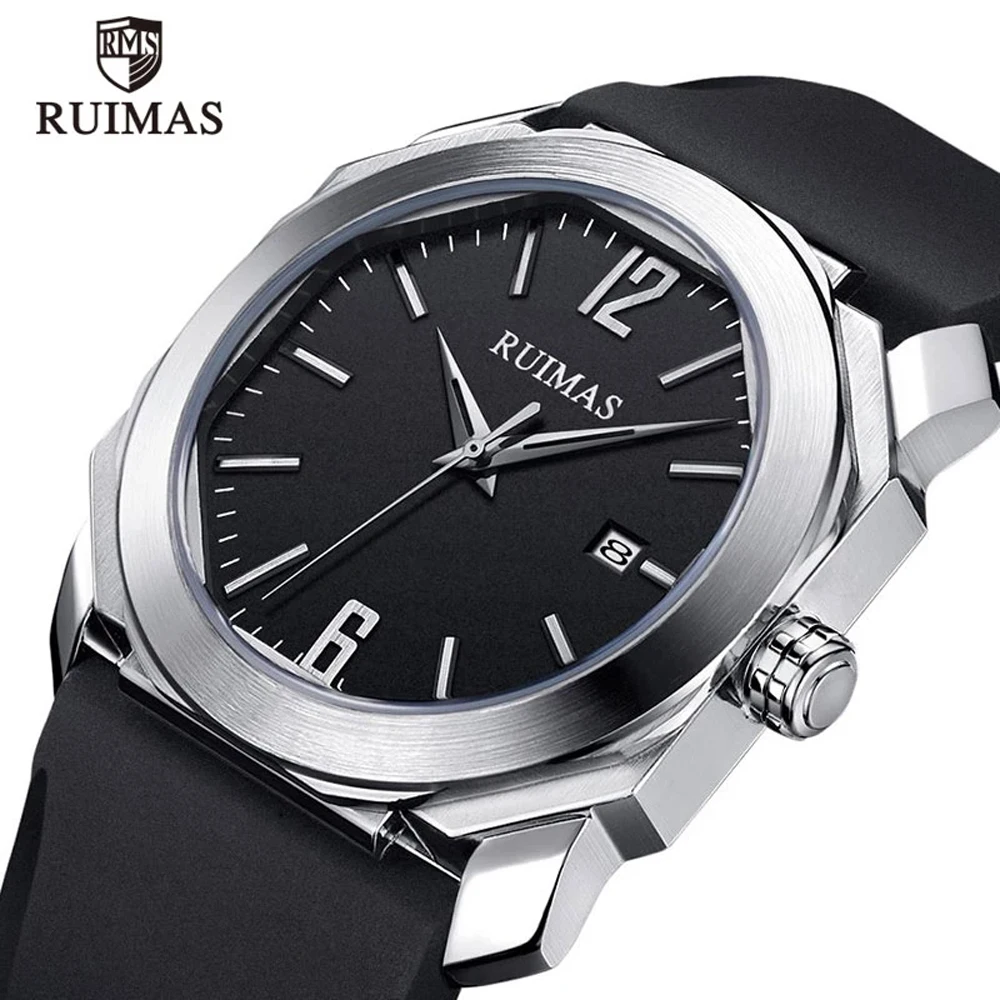 

RUIMAS Leather Strap Sport Quartz Men's Watches Waterproof Analogue Wristwatch Classic watches Auto Date Relogios Masculino