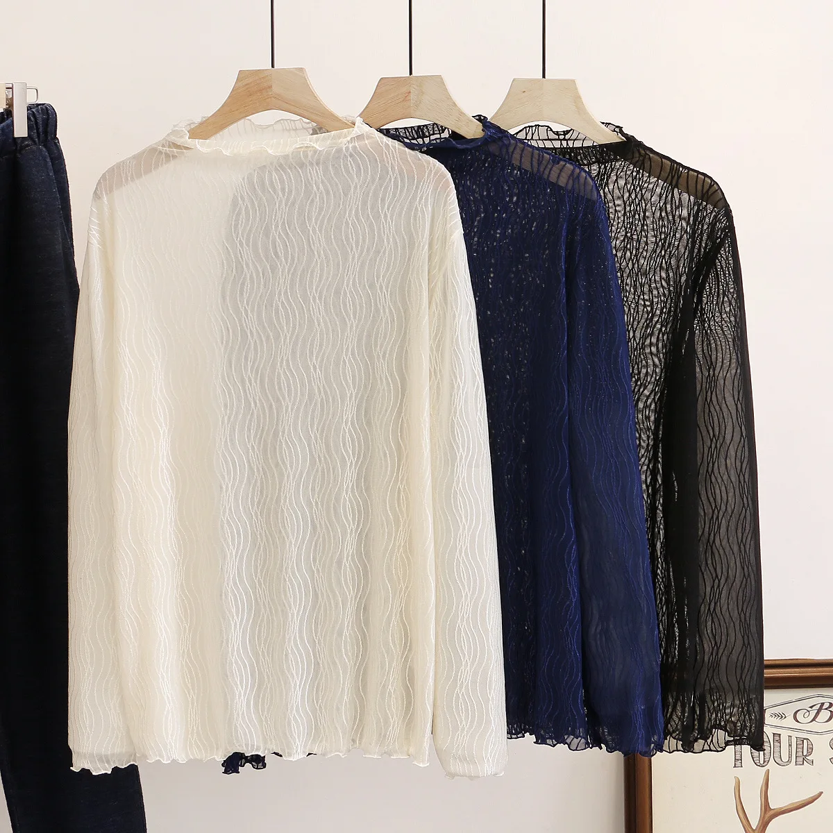 Spring Summer T Shirt Women Plus Size T-shirt Lady Long Sleeves waves Mesh Tops Casual 2020 Fashion F52-6151 | Женская одежда