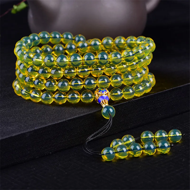 Браслет из агата и голубого янтаря 108 натуральный янтарь воска | Дом сад