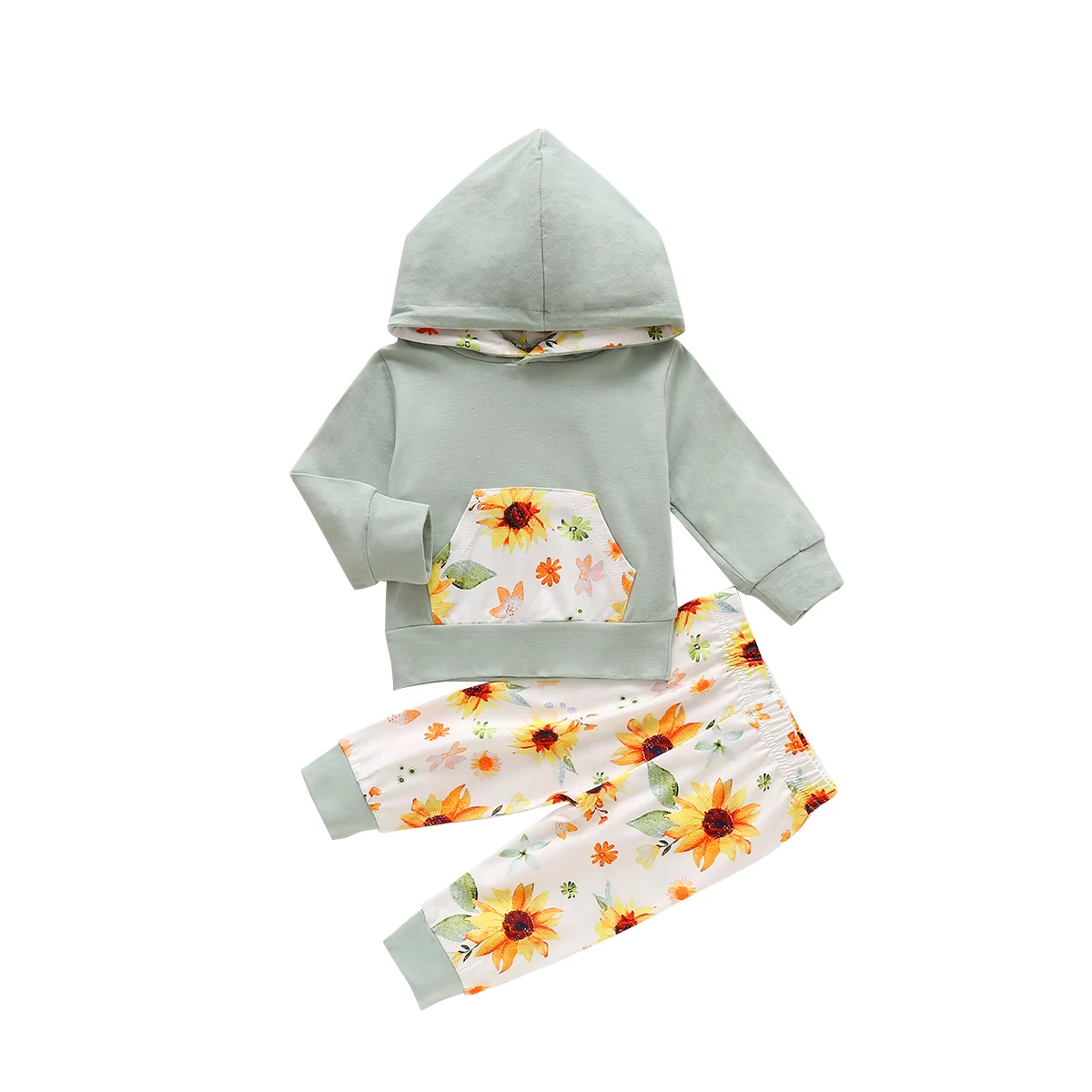 

Two Piece Baby Girls Casual Sets Long Sleeve Pocket Hooded Sweatshirt Print Pants Infant Newborn Girl Outfit Baby Clothing 0-24M