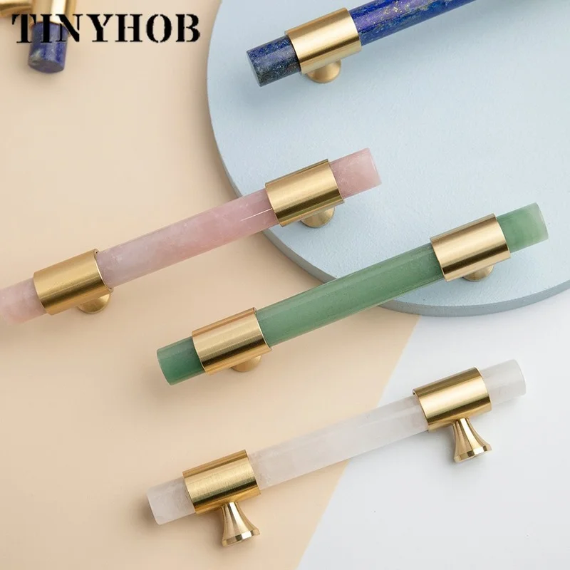 Натуральный камень + латунные ручки европейские Т образные выдвижной ящик