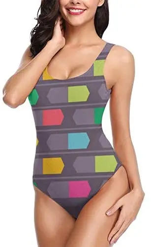

Womens One-Piece Swimsuits Colorful Shapes Background Backless Bikini Sexy Summer Bathing Suits High Waisted Bikini plus size