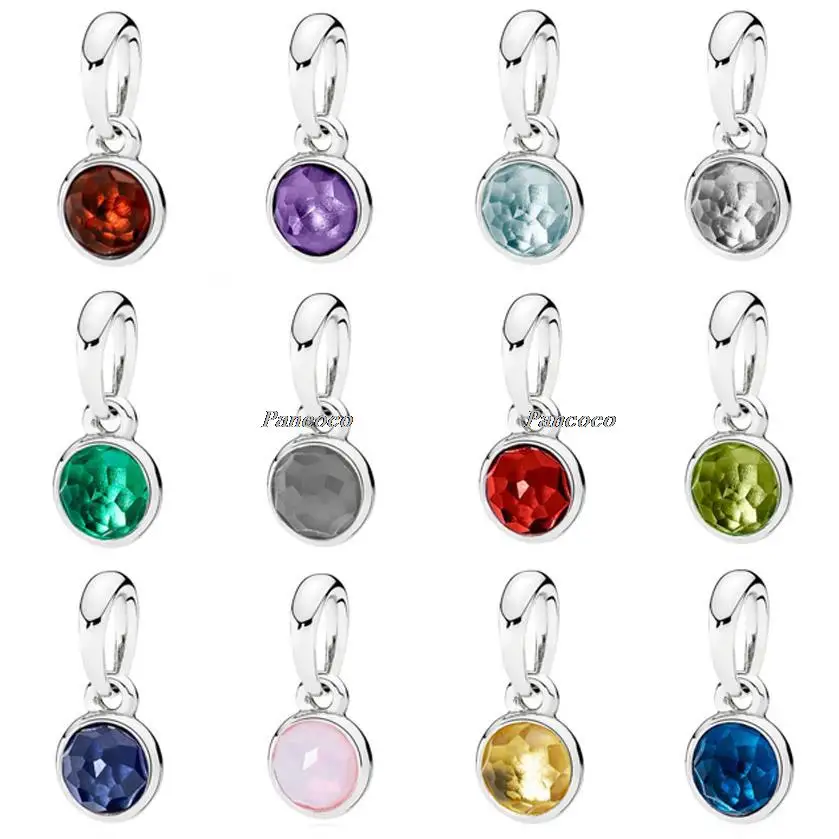 

Authentic 925 Sterling Silver Month Droplet Birthstone With Crystal Charm Beads Fit Pandora Bracelet & Necklace Jewelry
