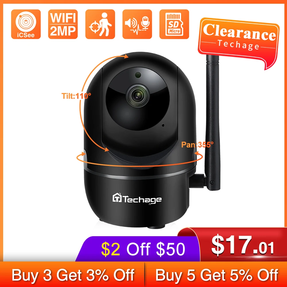 

Techage 720P 1080P P2P Мини IP-камера для домашних животных CCTV Беспроводное автоматическое отслеживание движения Обнаружение видеонаблюдения Детска...