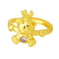 cute crown bear ring 18k gold inlay purple rhinestone cuff rings for womens girls gift