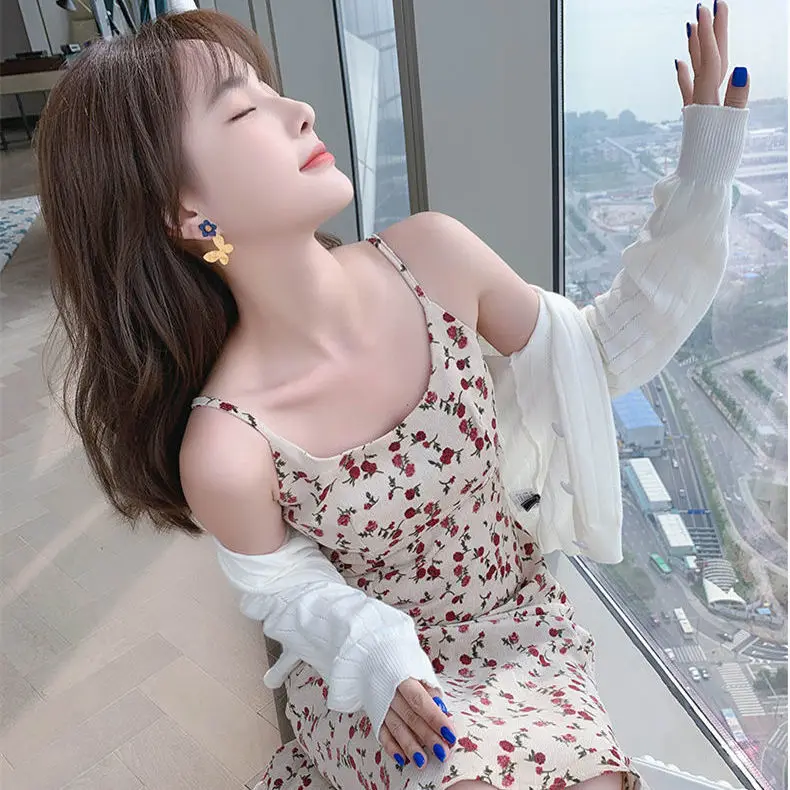 

Korean style sling skirt female sweet style pastoral style floral mid-length super fairy all-match fashionable dress