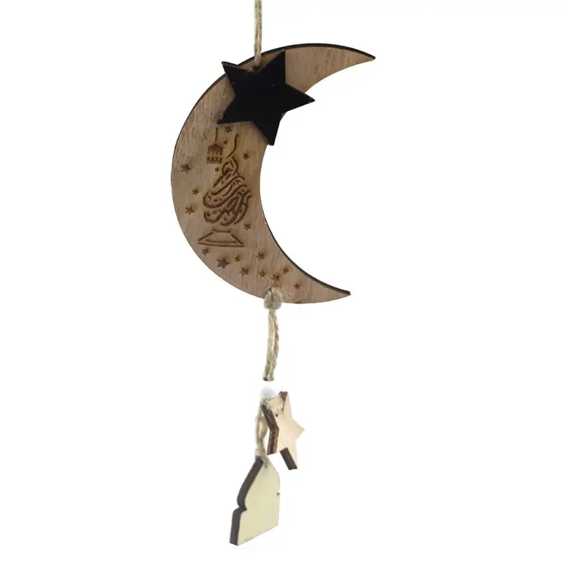 

Wooden Eid Mubarak Moon Star Hanging Pendant Islam Muslim Party Decor Ramadan