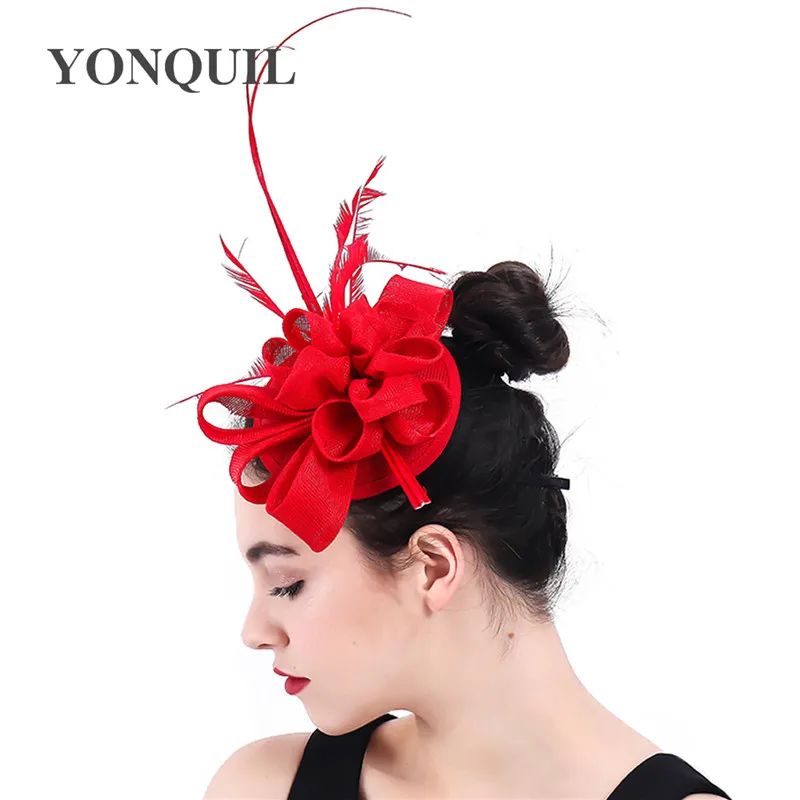 Винтажный шик красный для торжественного случая украшенные перьями женские