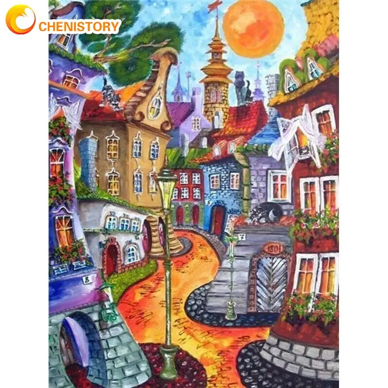 

CHENISTORY Abstract House Scenery Painting By Numbers Kits For Adults Diy Gift HandPainted Oil Paints Kits For Home Wall Decors