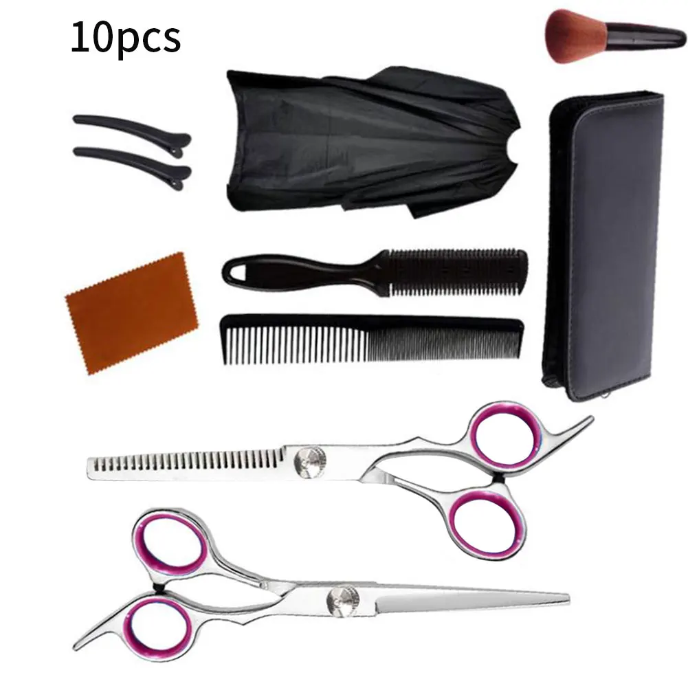 

10 PCS Professional Hairdressing Scissors Kit Hair Cutting Scissors Hair Scissors Tail Comb Hair Cape Hair Cutter Comb Hair Cape