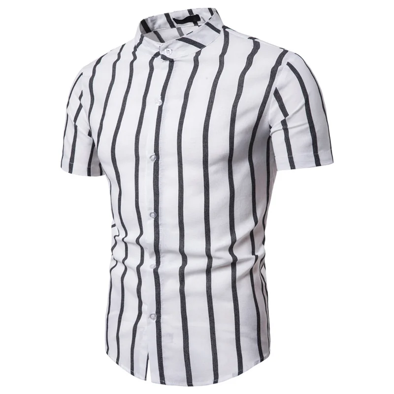 

2020 Summer Men Casual Short Sleeved Striped Shirt Slim Fit Male Social Business Dress Shirt Brand Men Clothing Soft Comfortable