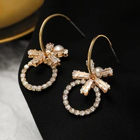 yaologe round rhinestone loop drop earrings for women charming flowers european american shiny fashion earrings jewelry 2020