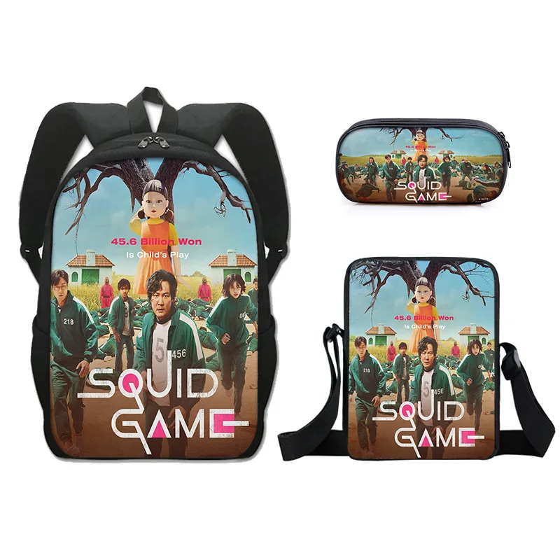 

Squid Game Game Student Schoolbag Polyester Backpack Single-layer Pencil Case Small Satchel Three-piece Package Backpack