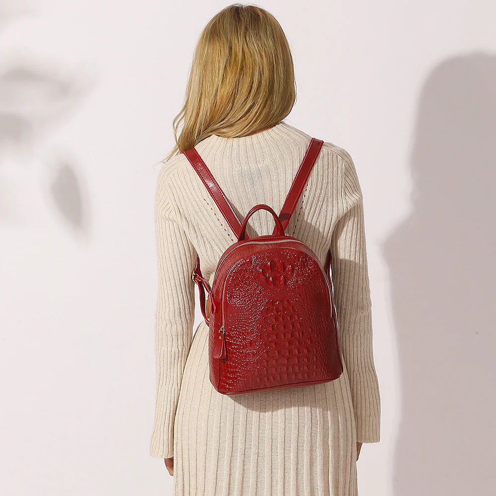 Рюкзак Zency женский из 100% натуральной кожи с крокодиловым узором ранец черного